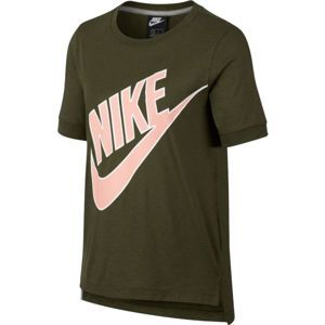 Nike NSW TOP SS PREP FUTURA tmavě zelená XS - Dámské triko
