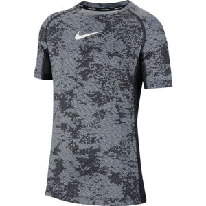 Nike NP SS FTTD AOP TOP B Chlapecké tréninkové tričko, Tmavě šedá,Bílá, velikost