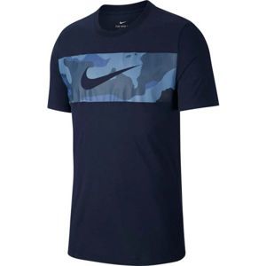Nike DRY TEE CAMO BLOCK tmavě modrá S - Pánské tričko