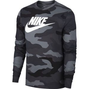 Nike NSW LS TEE CAMO M tmavě šedá L - Pánské tričko s dlouhým rukávem