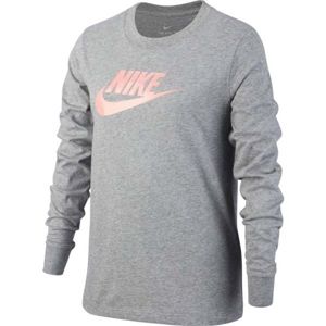 Nike NSW TEE LS ESSNT FUTURA HOOK Dívčí tričko, Šedá,Růžová, velikost