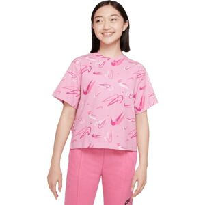Nike NK NSW TEE BOXY SWOOSHFETTI Dámské tričko, růžová, velikost M