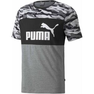 Puma ESS+ CAMO TEE Pánské triko, tmavě šedá, veľkosť M