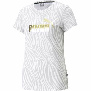 Puma ESS+ TIGER AOP TEE Dámské triko, Bílá,Zlatá, velikost L