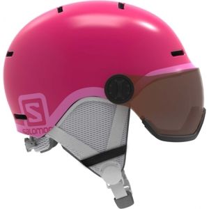 Salomon GROM VISOR Dětská lyžařská helma, Růžová,Šedá, velikost (53 - 56)