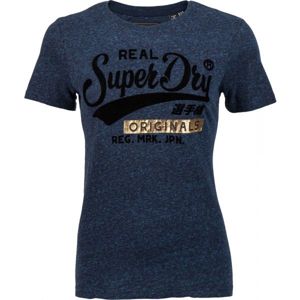Superdry REAL ORIGINALS FLOCK METALLIC ENTRY TEE tmavě modrá M - Dámské tričko