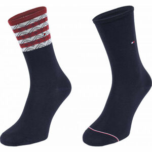 Tommy Hilfiger WOMEN SEASONAL TENCEL SOCK 2P FOLK STRIPE Dámské ponožky, tmavě modrá, velikost 39-42